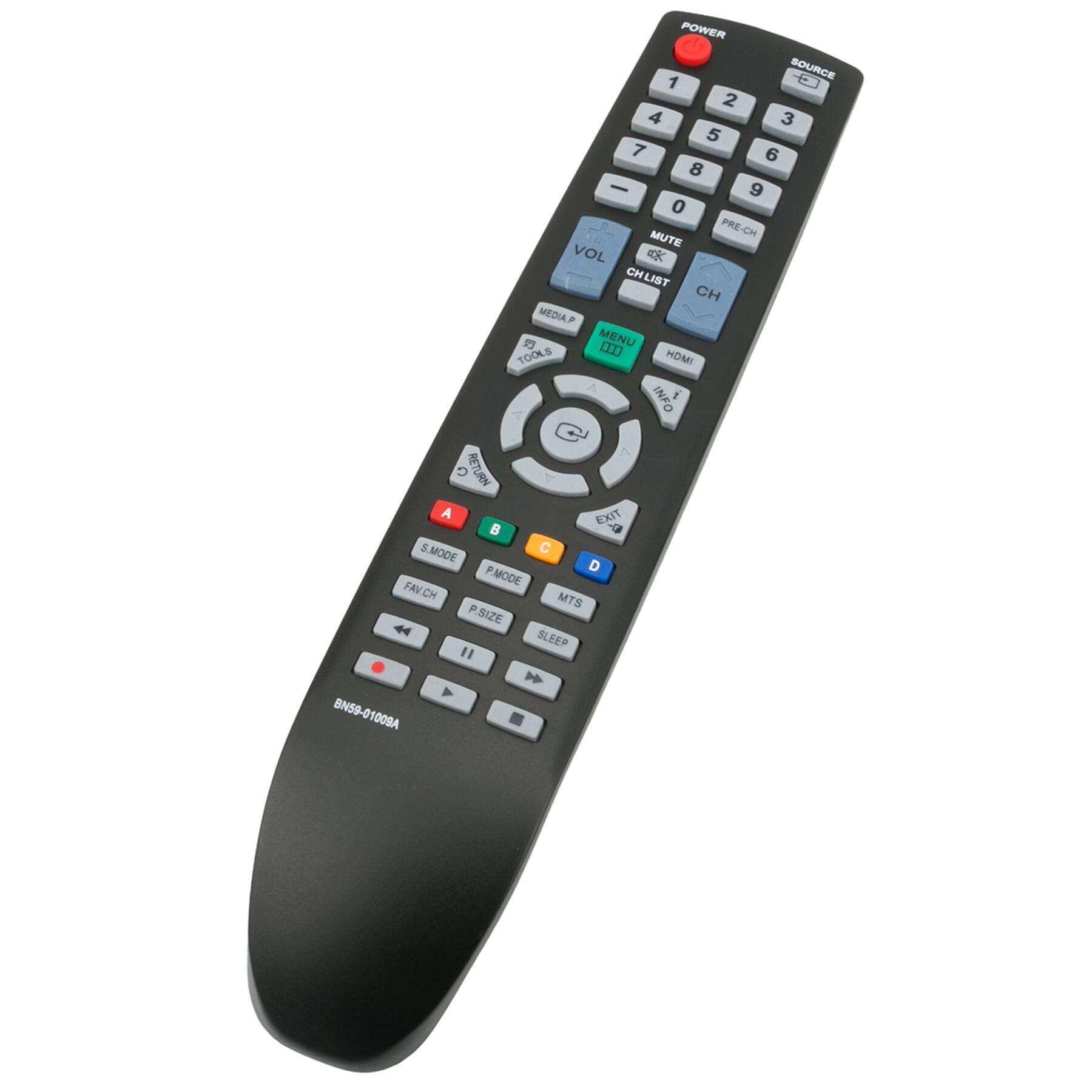 POWER SOURCE 1 2 3 4 5 6 7 8 9 0 PRE-CH MUTE VOL CH LIST CH MEDIA MENU TOOLS HOMI INF RETURN A B C D MTS S.MODE P.MODE FAVCH P.SIZE SLEEP SLEEP BN59-01009A