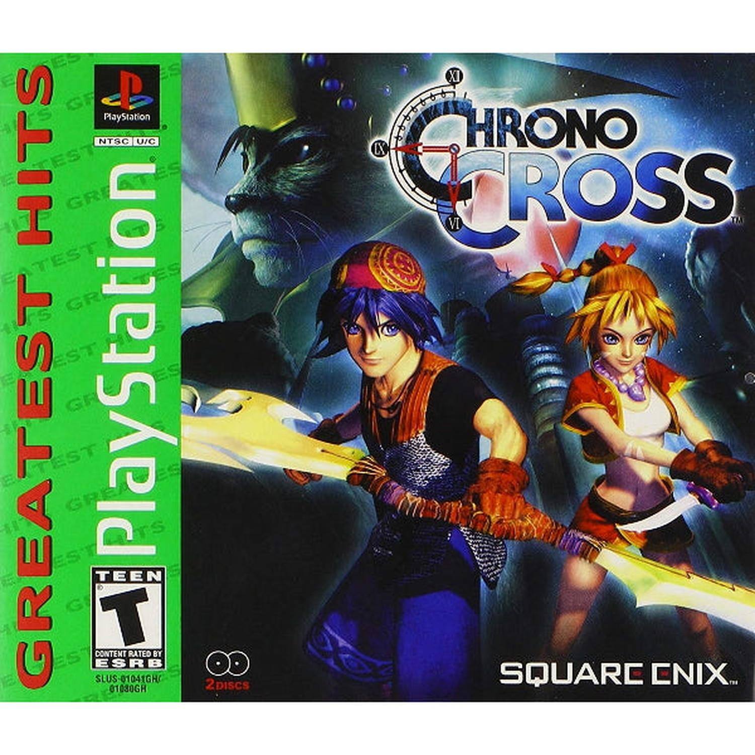 Greatest Hits PlayStation NTSC U/C  
Chrono Cross  
TEEN T  
Content Rated by ESRB  
SLUS-01041GH  
2 Discs  
SQUARE ENIX
