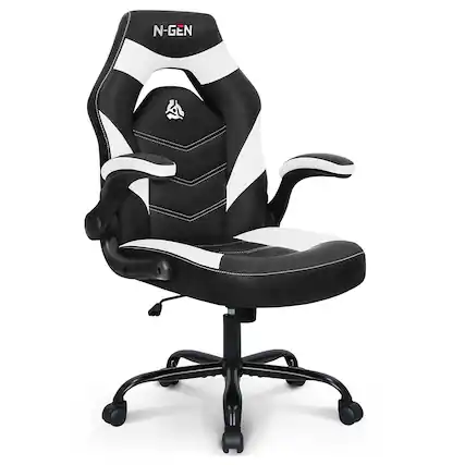 Front. Celtoss - Gaming Chair, Ergonomic Office Computer Desk Chair with Lumbar Support, Flip-Up Arms, PU Leather, Swivel Wheels - White.