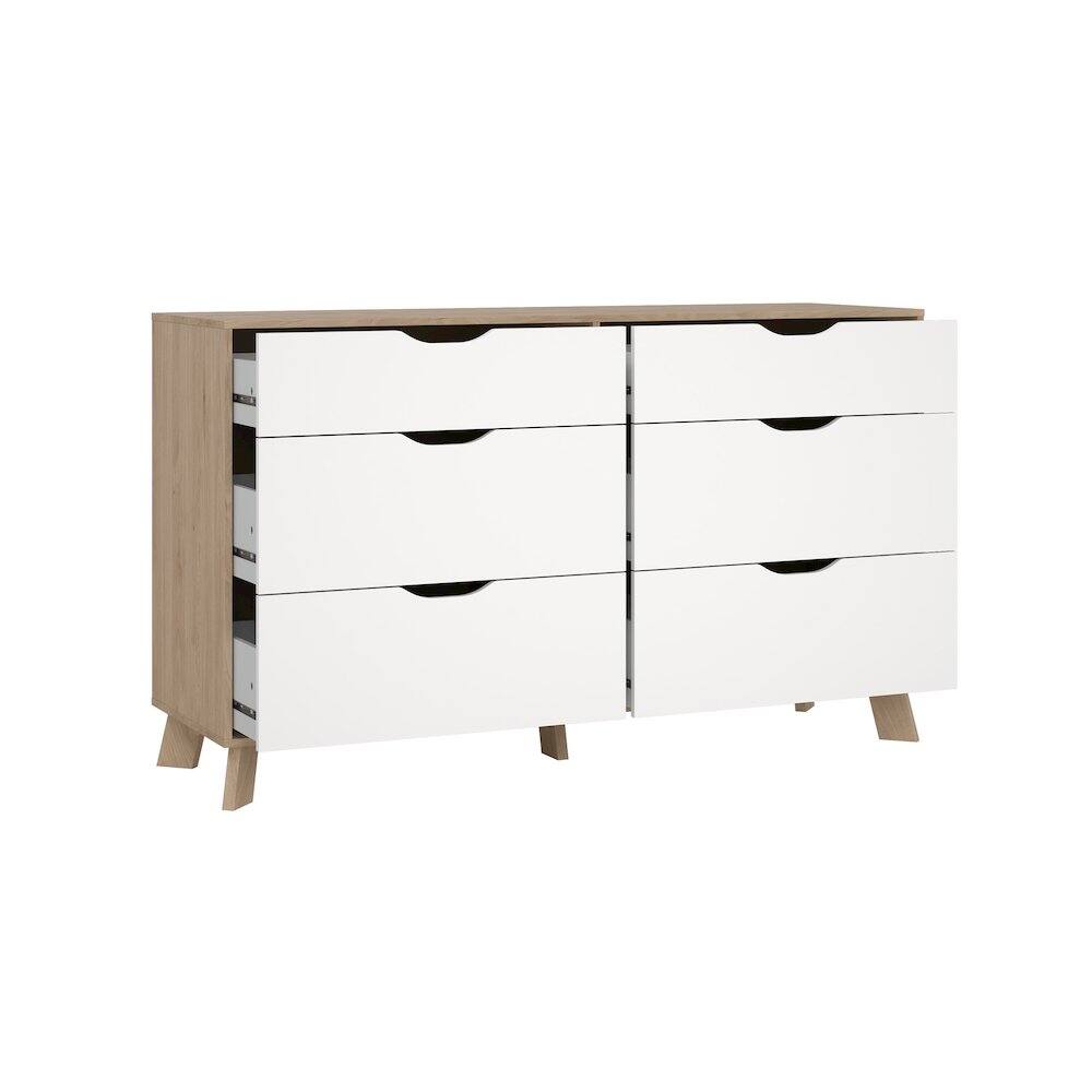 Alt View 1. Tvilum - Ikast 6 Drawer Double Dresser, Jackson Hickory/White - Brown.