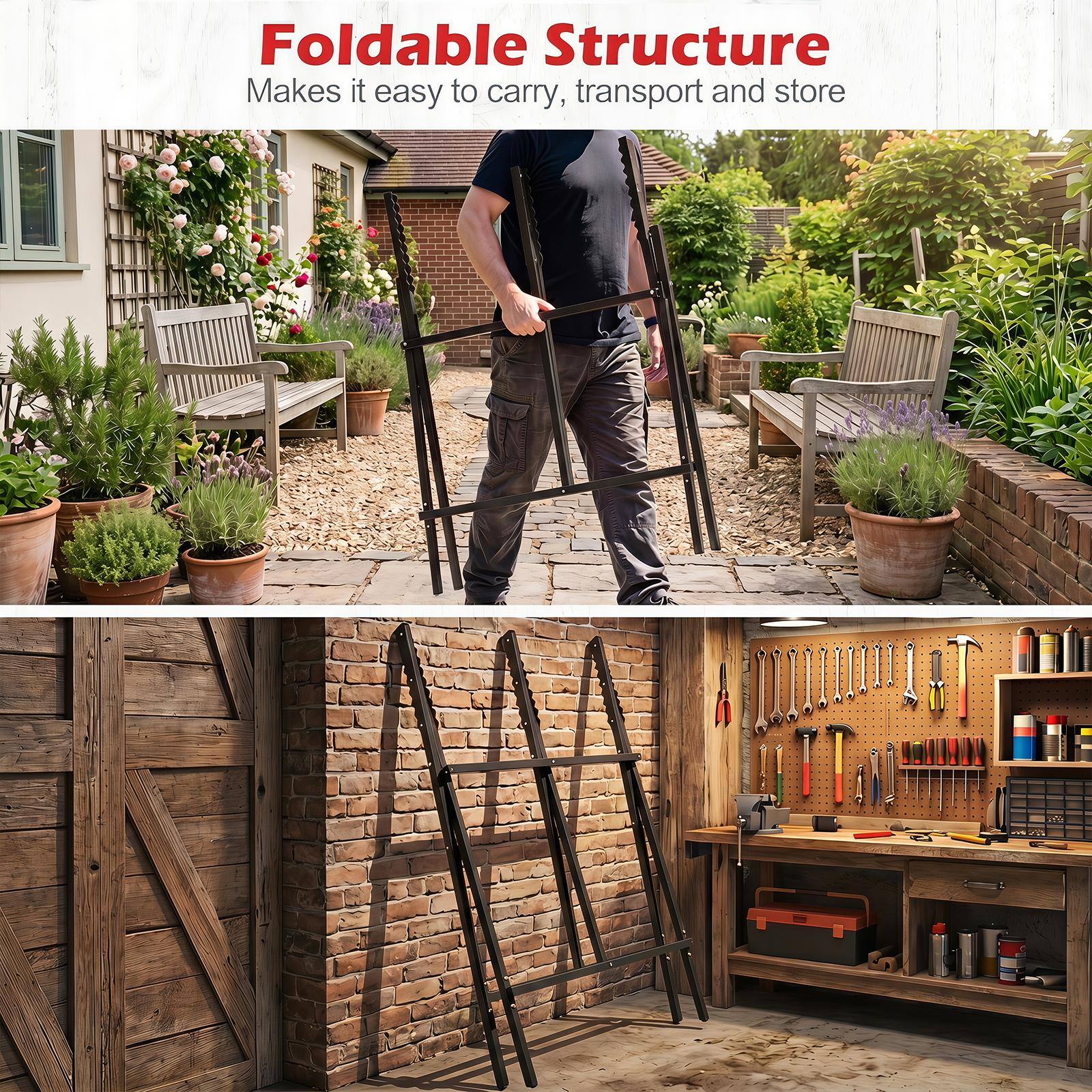 Foldable Structure  
Makes it easy to carry, transport and store