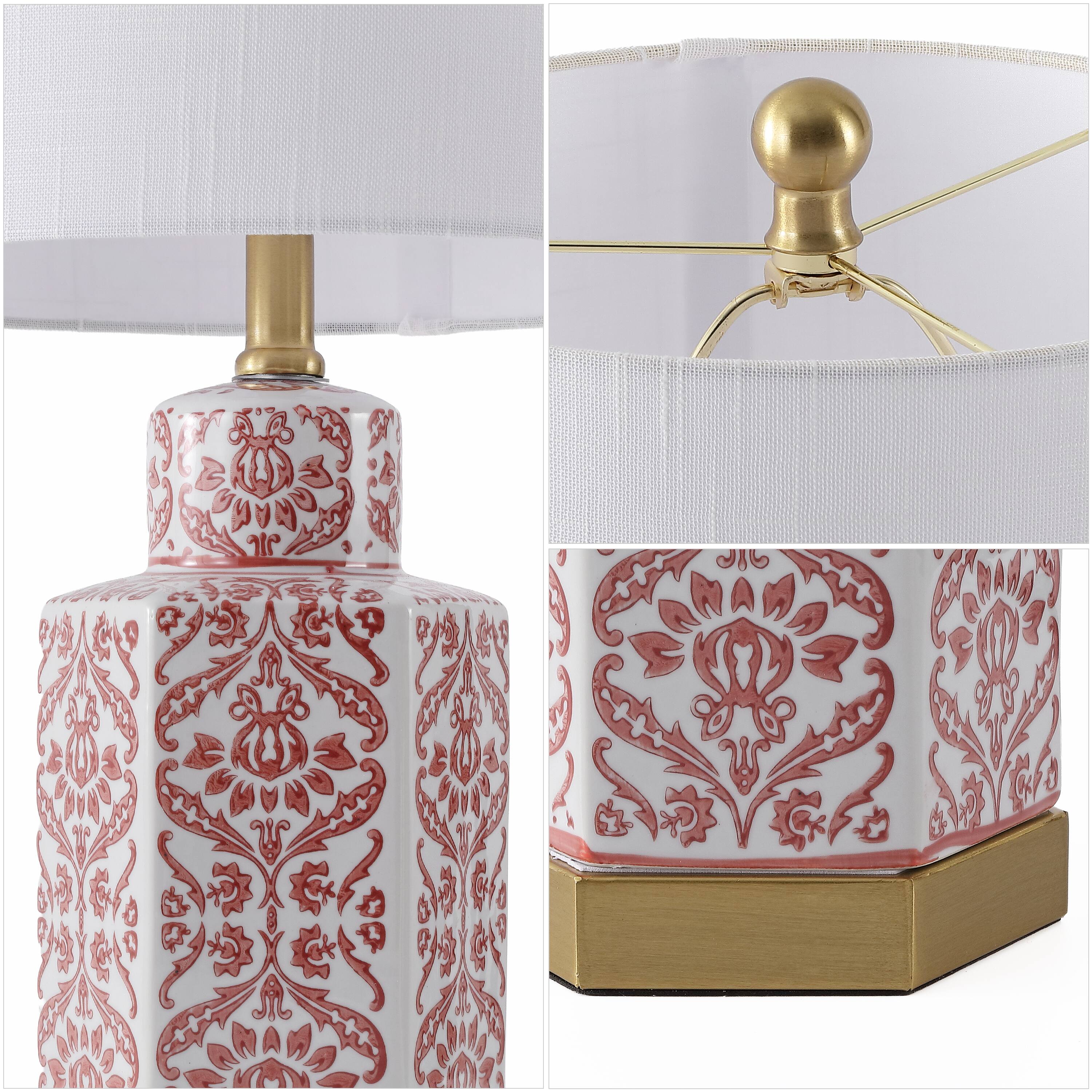 Alt View 4. Jonathan Y - Diana 23.5" Classic Red and White Floral Ceramic Table Lamp with Brass Base, Traditional for Living Room - Red/White.