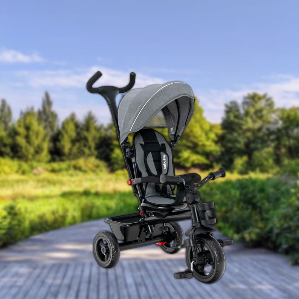 Hivvago - 5-in-1 Convertible Toddler Tricycle with Reversible Seat and Adjustable Push Handle - Gray