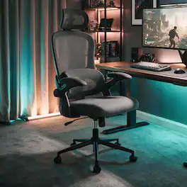Click365 - High Back Ergonomic Gaming Chair with Lumbar Support, Adjustable Headrest & Backrest, Computer Chair with Flip-Up Arms - Gray