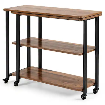 Front. Kadyn - Nightstand,Coffee Side Table,360° Rotating Sofa Side Table with Storage Shelves and Wheels-Brown - Brown.