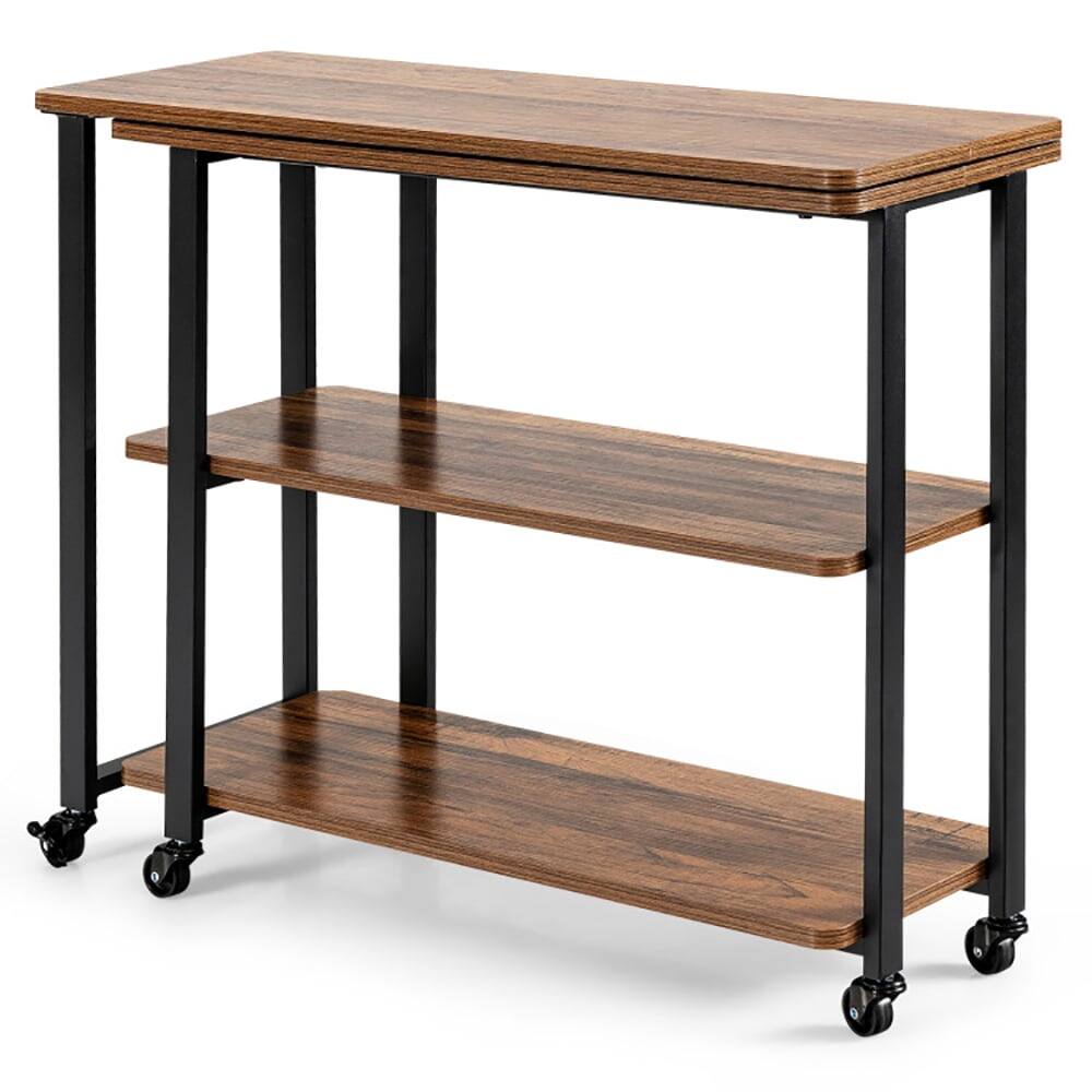 Front. Kadyn - Nightstand,Coffee Side Table,360° Rotating Sofa Side Table with Storage Shelves and Wheels-Brown - Brown.