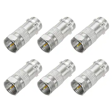 Front. Unique Bargains - 6pcs Coaxial F Male to BNC Female Adapter, 75 Ohm Nickel Plated, 26x10.5mm for CCTV Camera & Gaming Console Durable - Silver.