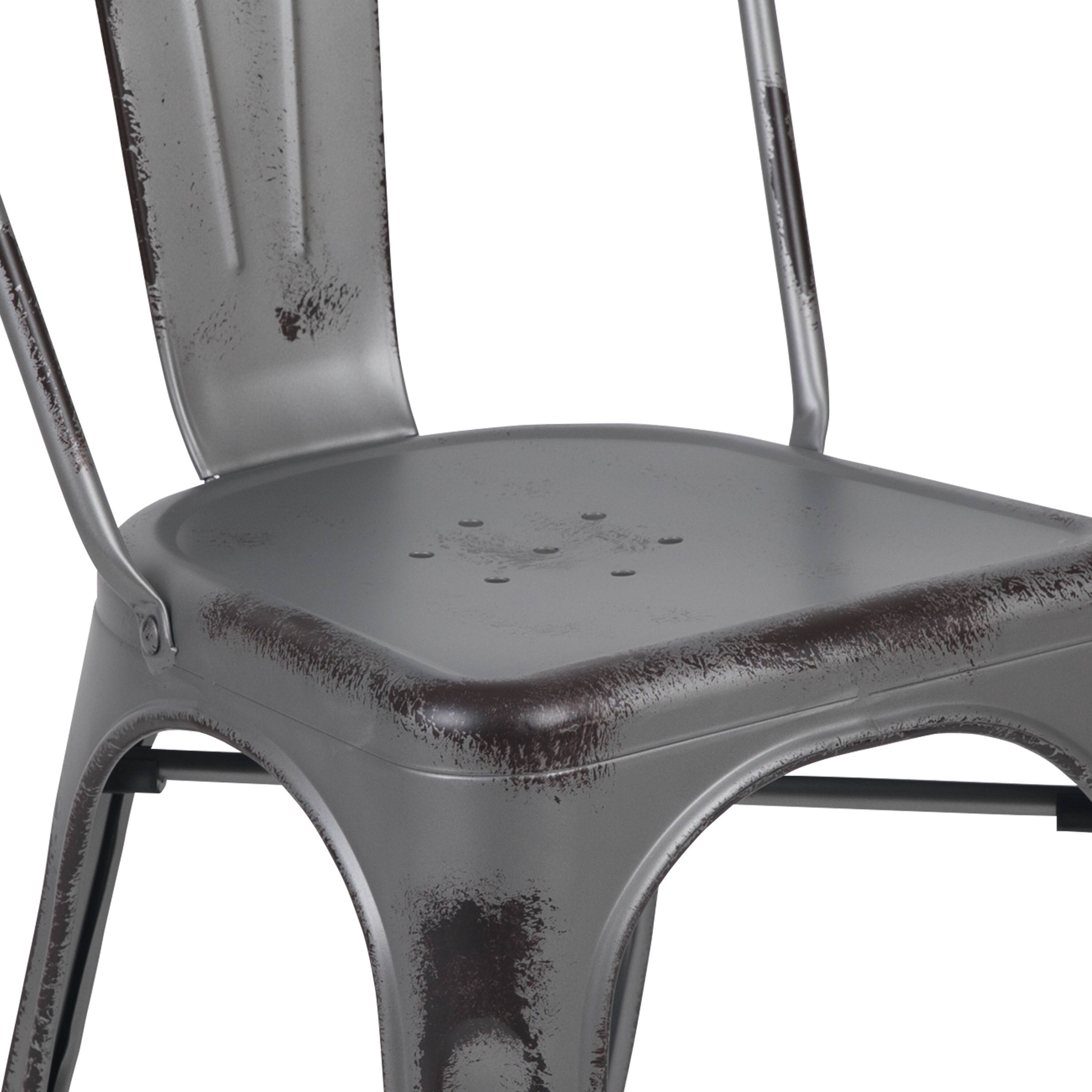 Alt View 10. Emma + Oliver - Commercial Grade Distressed Colorful Metal Indoor-Outdoor Stackable Chair - Silver Gray.