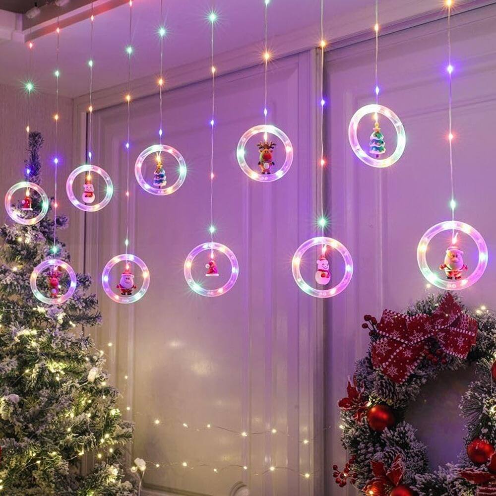 Left. MOSZAR LLC - 9.8ft 10-LED Solar Curtain Lights, Multi-Color Window Fairy Decor - Multicolor.
