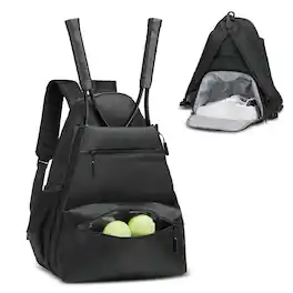 Unique Bargains - Tennis Backpack for 2 Rackets Waterproof Tennis Bag with Shoe Compartment Wet/Dry Pocket Fence Hook for Tennis - Black