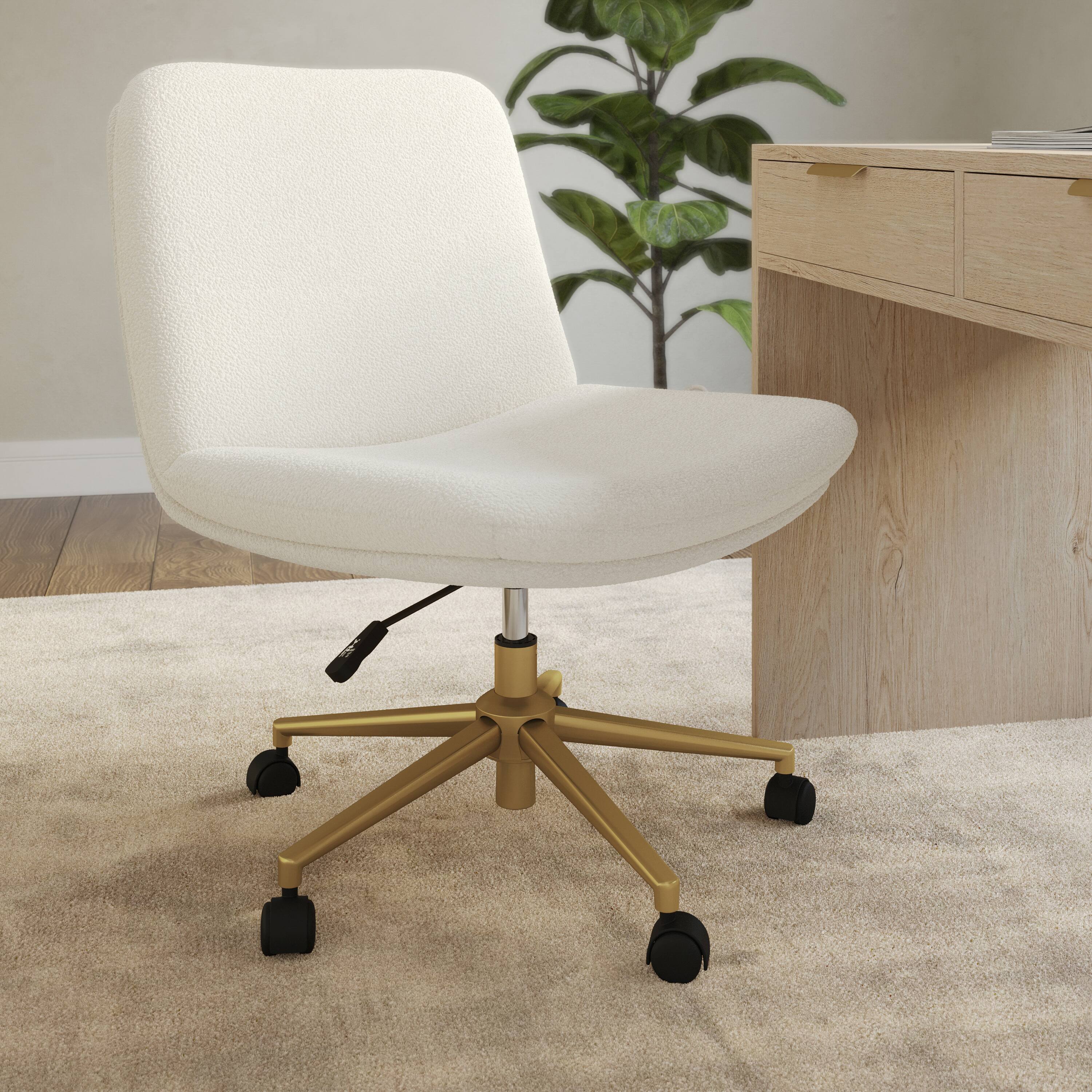 Alt View 4. Martha Stewart - Eloise Upholstered Swivel Home Office Chair with Wide Seat - White Boucle/Polished Brass Frame.