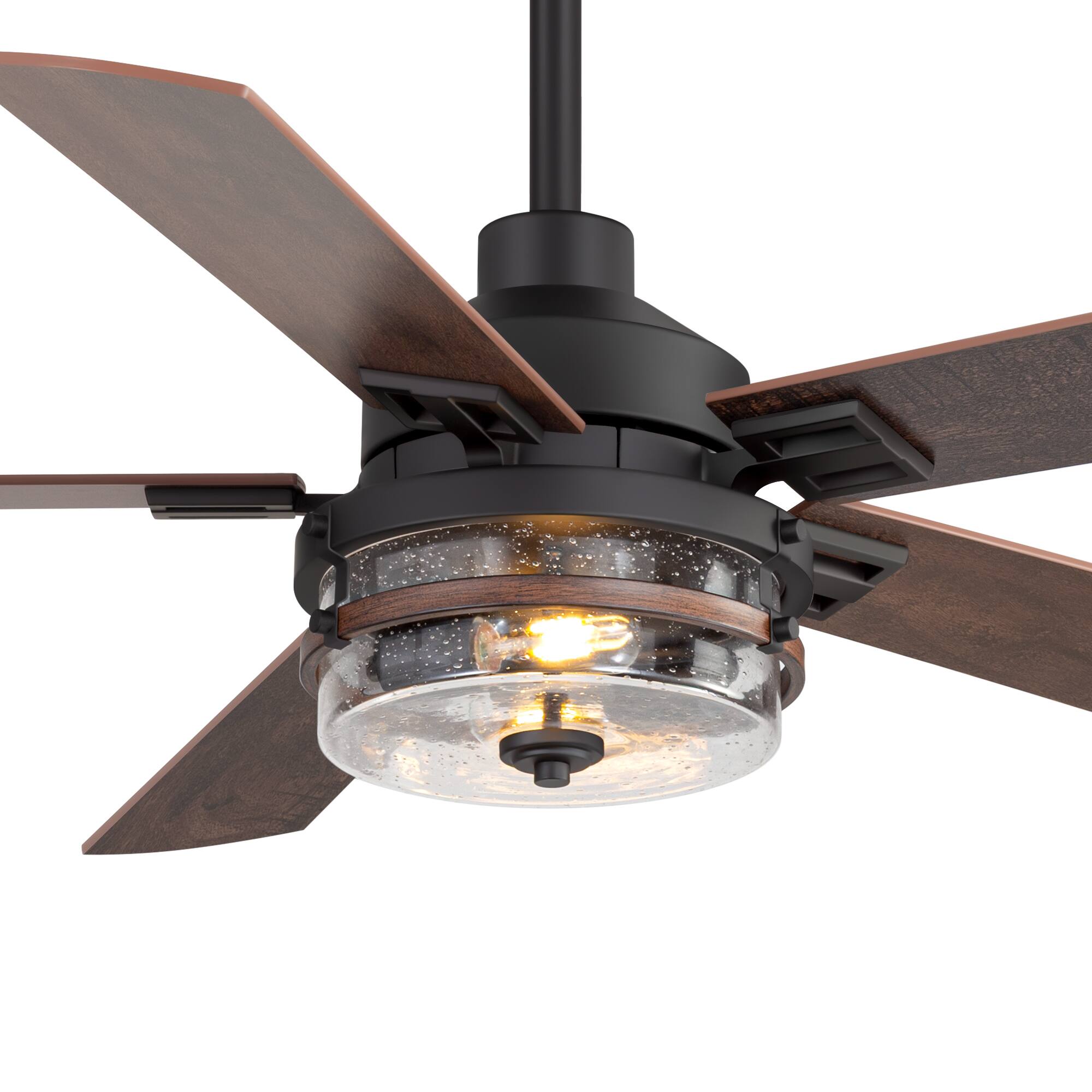 Left. Breezary - 52-Inch Modern Ceiling Fan with 5 Dual-Finish Plywood Blades, DC Motor, 6-Speed Remote Control with Timer - Matte Black.