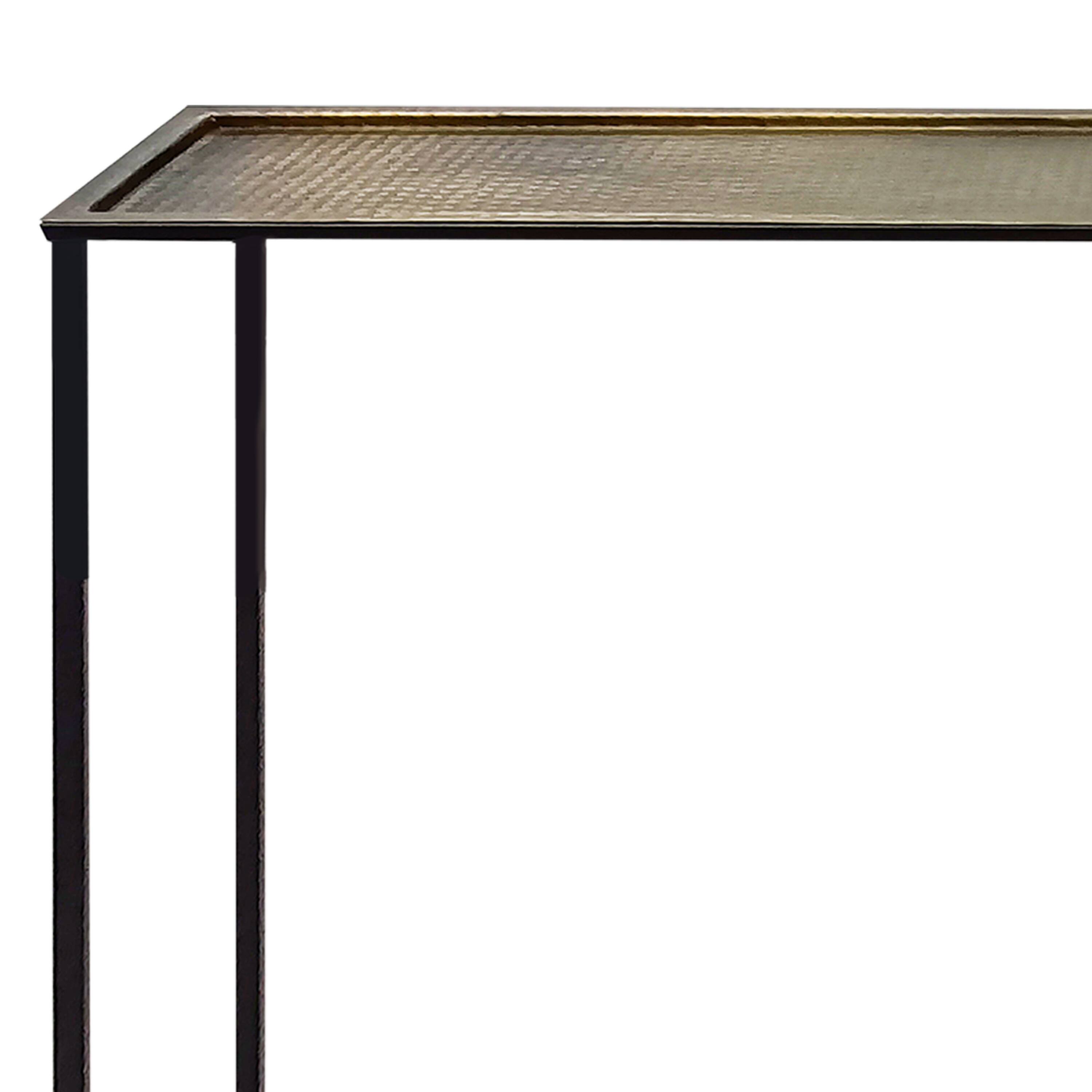 Alt View 3. Manhattan Lane - 48 Inch Console Sofa Table, Artisanal Hammered Antique Bronze Tray Top, Industrial Black Iron Frame - Antique Bronze, Black.