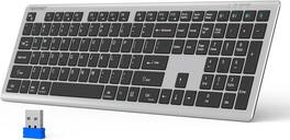 TECKNET - Wireless Keyboard, Rechargeable 4-Device (2.4G+BT), Ultra-Slim Full Size, Quiet, 12 Media Keys - Gray