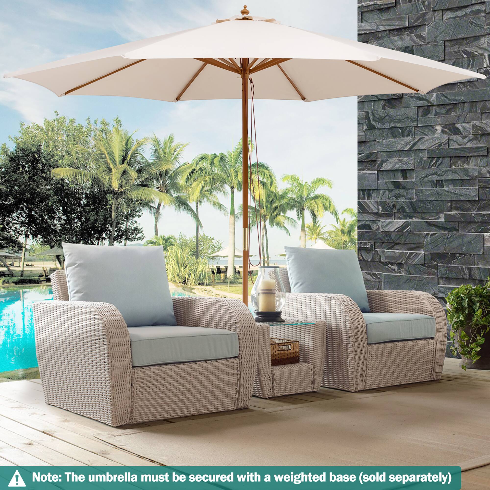 MT ! Note: The umbrella must be secured with a weighted base (sold separately)