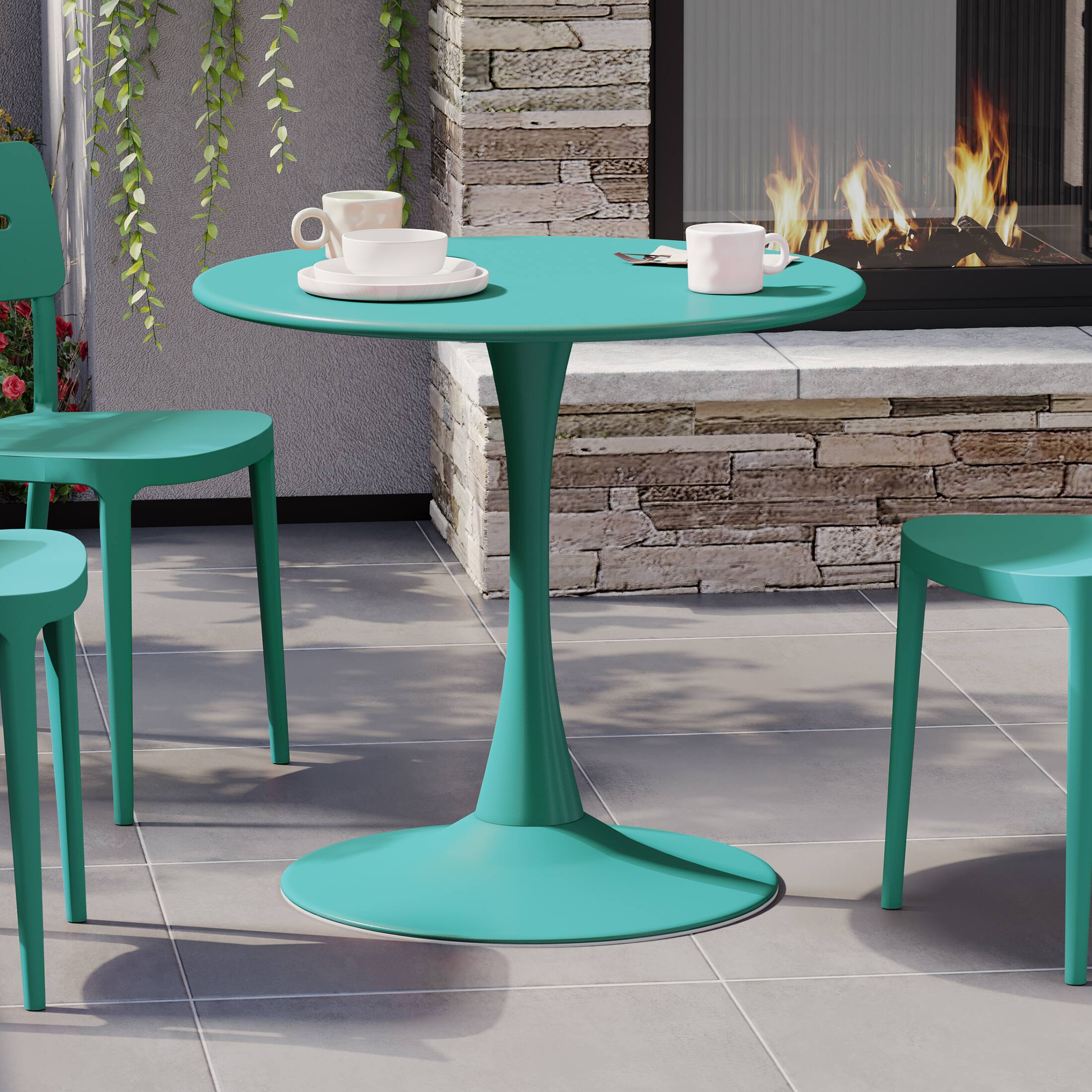 Angle. WestinTrends - WestinTrends Playa 31.5" Round Outdoor Indoor Metal Cocktail Dining Table - Turquoise.