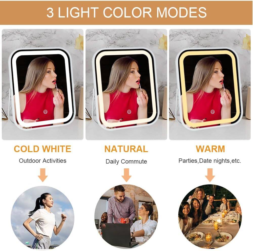 3 LIGHT COLOR MODES

COLD WHITE  
Outdoor Activities

NATURAL  
Daily Commute

WARM  
Parties, Date nights, etc.