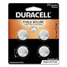 3V Lithium batteries
4 Batteries
DURACELL
CHILD SECURE + BITTER COATING BITTER TASTE
CR 2032
CR 2032
CR 2032
CR 2032
Keep batteries away from children.
Compatible with Apple AirTag