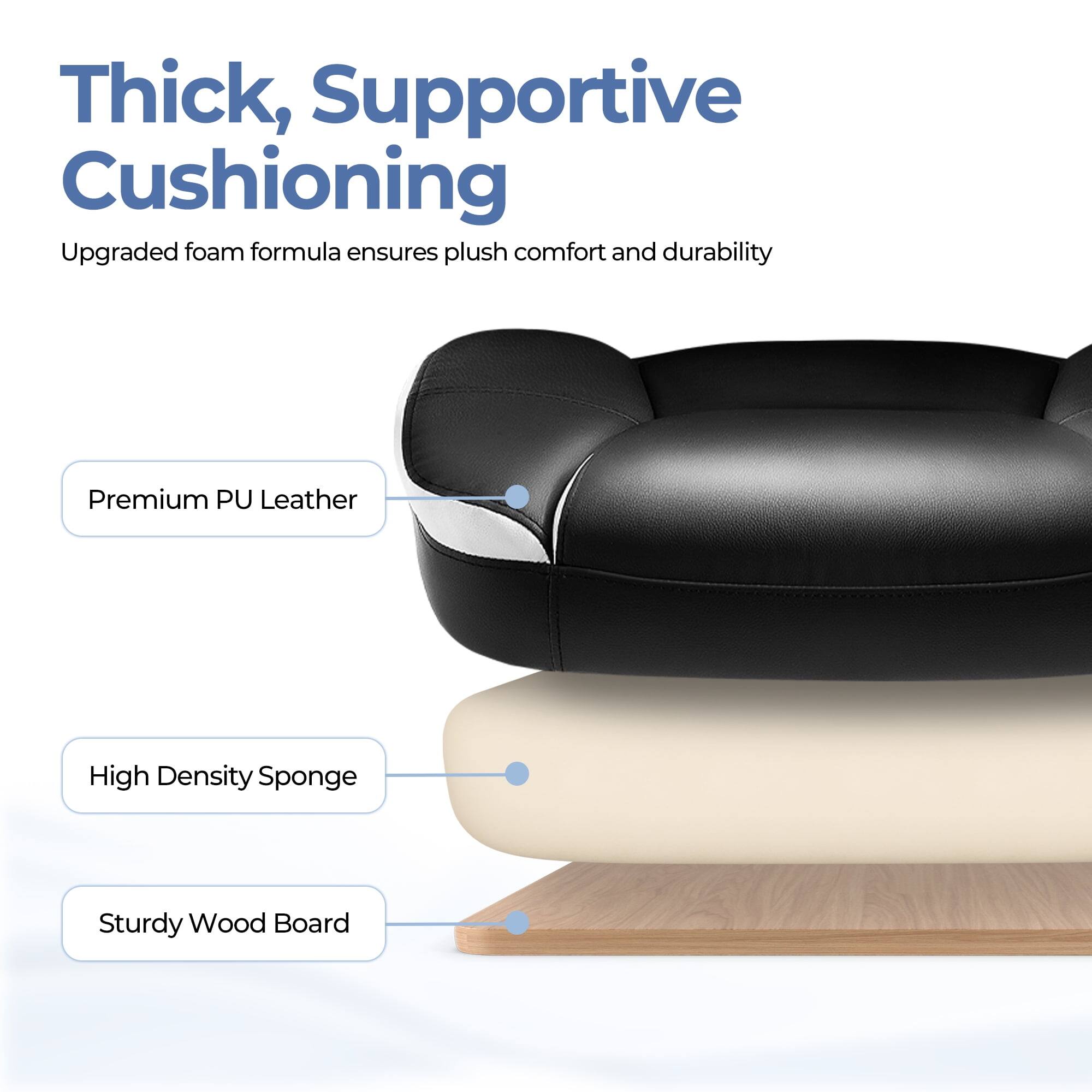 Thick, Supportive Cushioning  
Upgraded foam formula ensures plush comfort and durability  

Premium PU Leather  
High Density Sponge  
Sturdy Wood Board