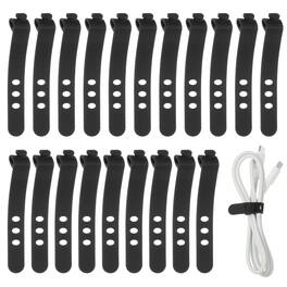 Unique Bargains - 20pcs Silicone Cable Ties, 3-Hole Reusable Rubber Cord Tie, Adjustable, Locking Buckle, Multi Purpose Strap - Black