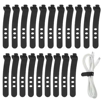 Front. Unique Bargains - 20pcs Silicone Cable Ties, 3-Hole Reusable Rubber Cord Tie, Adjustable, Locking Buckle, Multi Purpose Strap - Black.