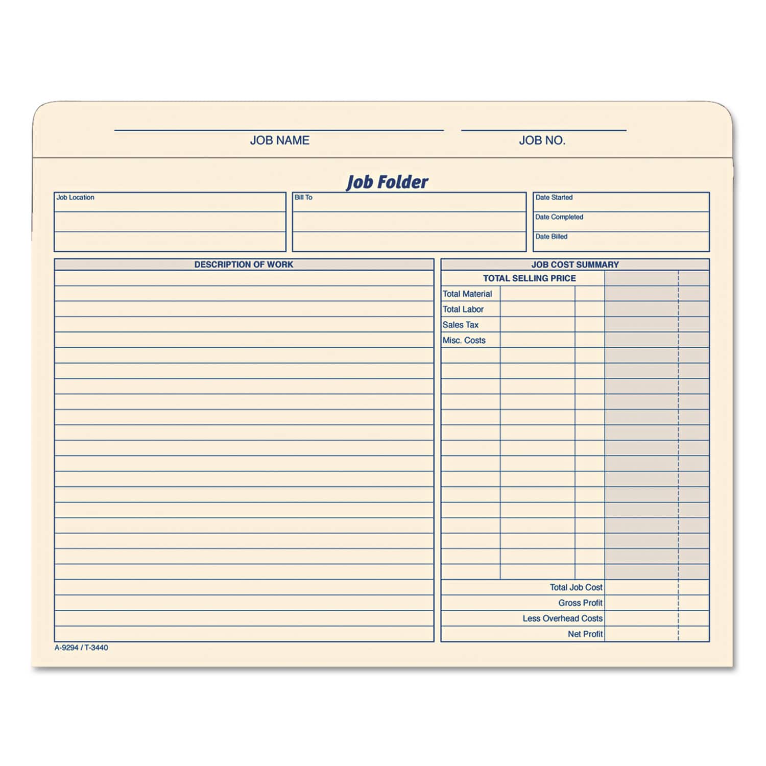 TOPS - Job Folder  Straight Tabs  Letter Size  Manila  20 per Pack