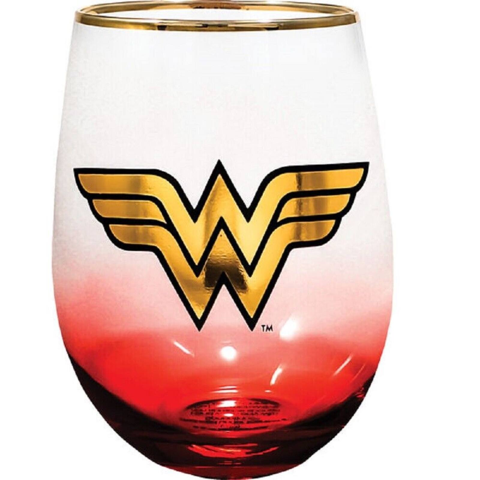 Front. Spoontiques - Spoontiques DC Comics Wonder Woman Red Stemless Wine Glass 20 ounce - Red.