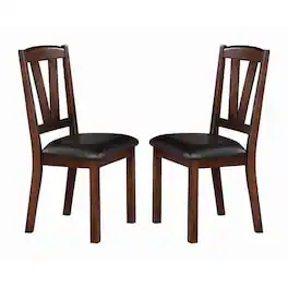 Manhattan Lane - Solid Wood Leather Seat Side Chair Set of 2 - Brown