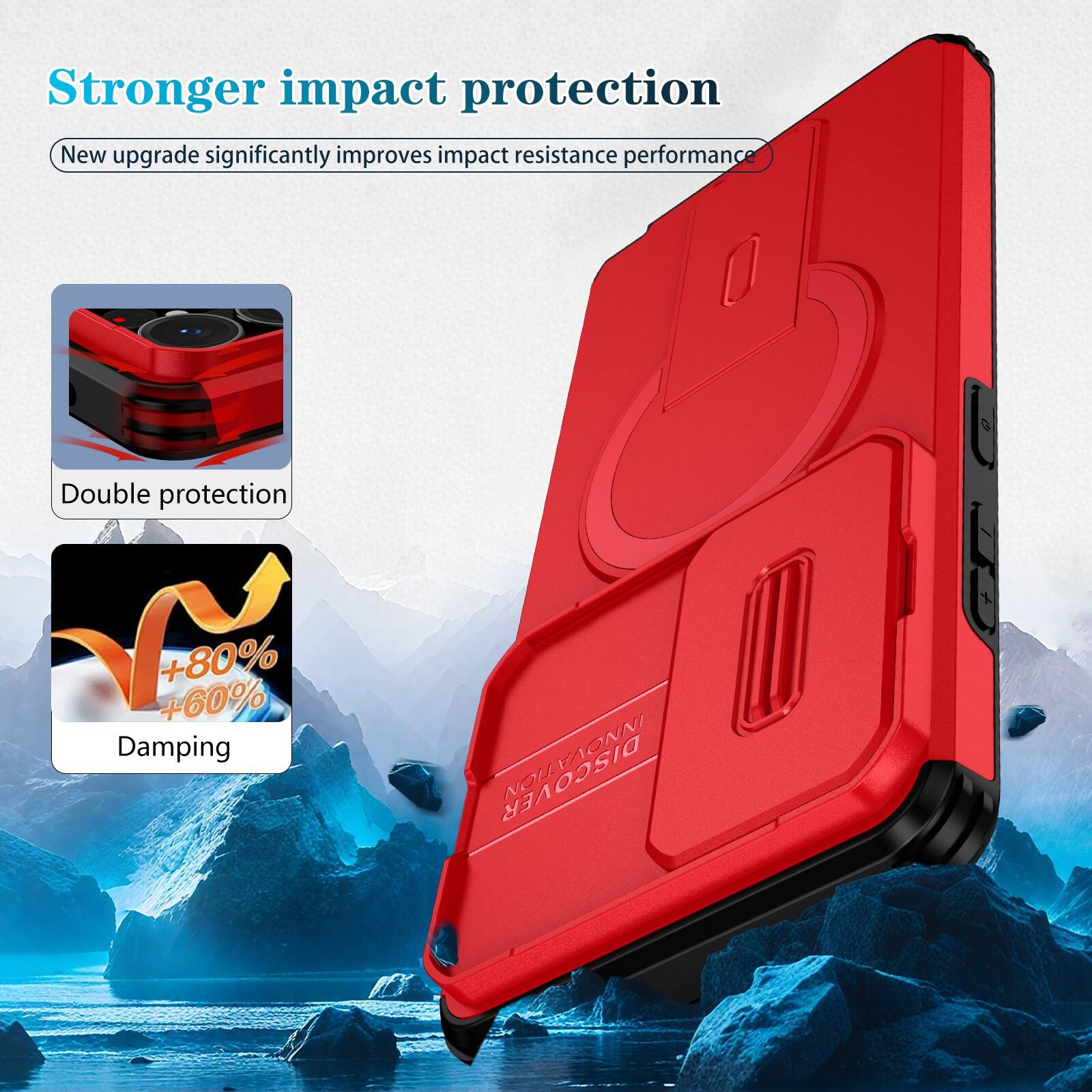 Stronger impact protection  
New upgrade significantly improves impact resistance performance

Double protection  
+60% +80% Damping