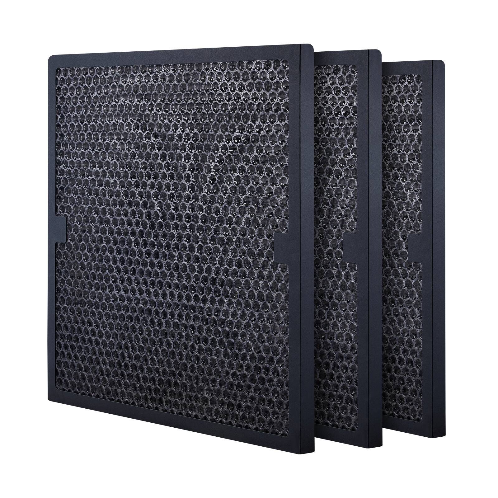 Front. VEVOR - Active Carbon Filters, 3 Pack, 15.7'' x 15.7'' Air Filter Replacement, High-efficient Stage 2 Filters - Black.
