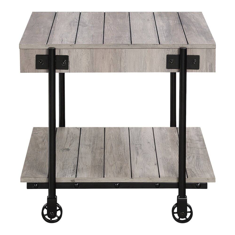 Angle. Furniture of America - Acres Wood Natural End Table with Metal Black Wheels - Brown.