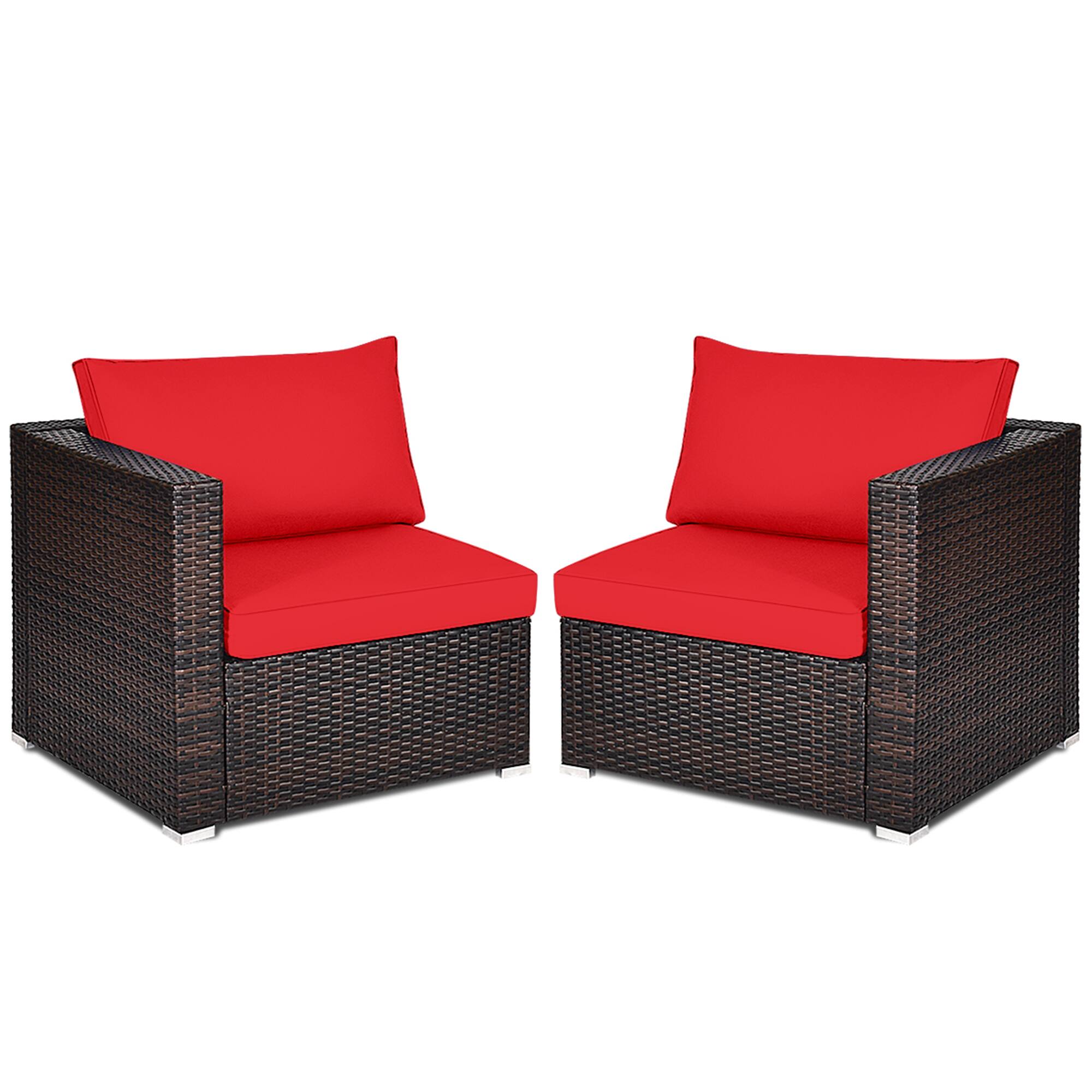 Alt View 5. Gymax - Gymax 2PCS Rattan Corner Sofa Set Patio Outdoor Furniture Set w/ 4 Red Cushions - Mix brown.