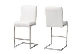 Baxton Studio - Toulan Modern and Contemporary Faux Leather Upholstered Stainless Steel Counter Stool - White