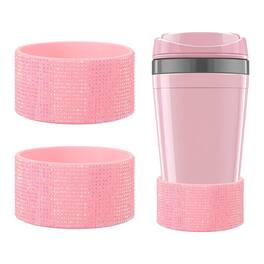 Unique Bargains - Glitter Silicone Boot, Diamond Protective Boots Shining Anti Slip Cup Protector 2.75" Bottom 2pcs 20-30oz for Stanley - Pink