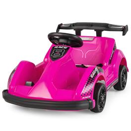 Costway - 6V Battery Powered Go Kart Kids Ride On 4 Wheel Racer RC w/ Bumper & Music - Pink