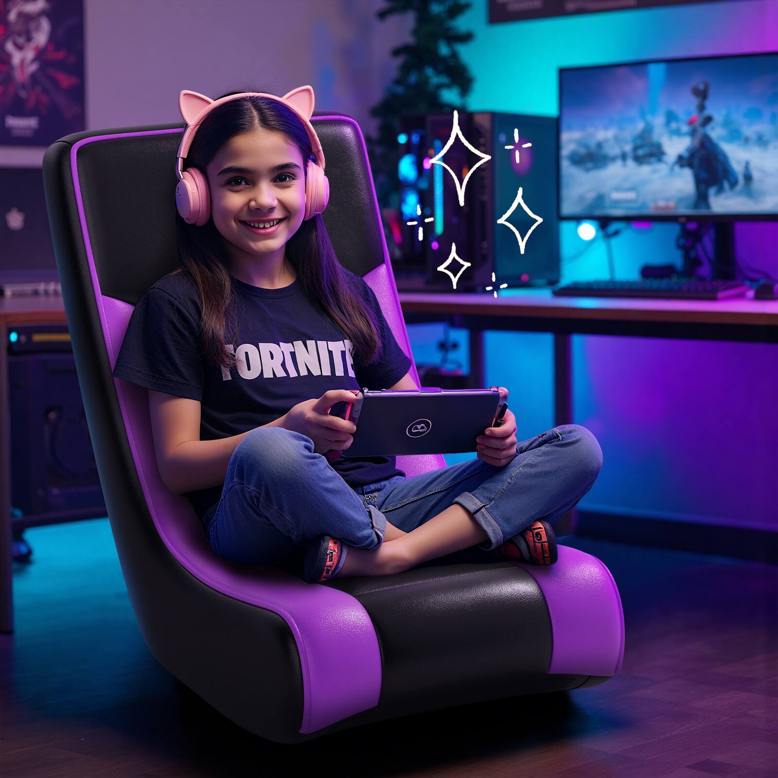Angle. GTPlayer - Rocker Floor Gaming Chair Ergonomic Comfortable Floor Rocker,Purple - Purple.