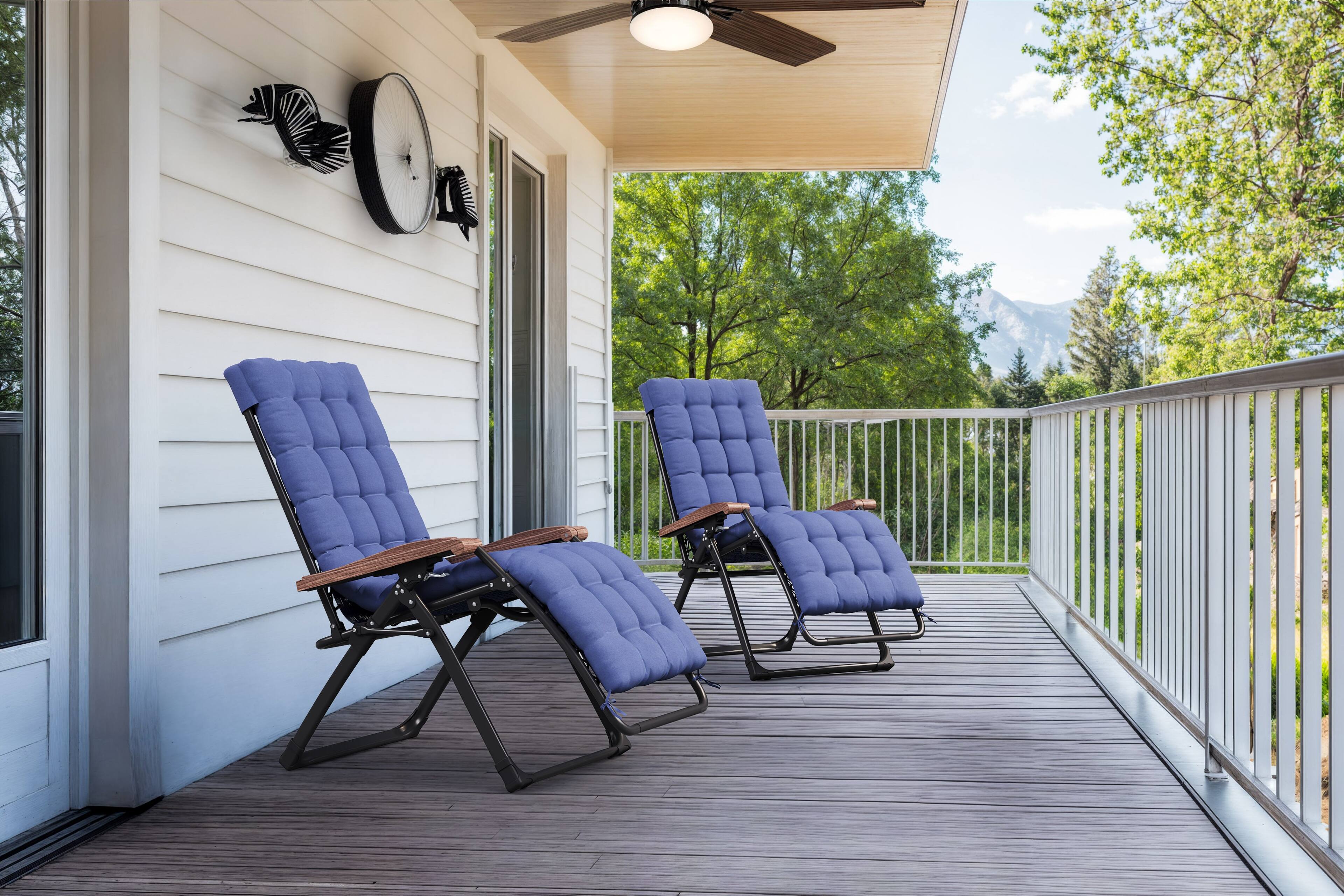 Alt View 1. PURPLE LEAF - Patio Reclining Chair Zero Gravity Chaise Lounge Folding Chair with Removable Cushion Adjustable Headrest for Beach Pool - Navy Blue.