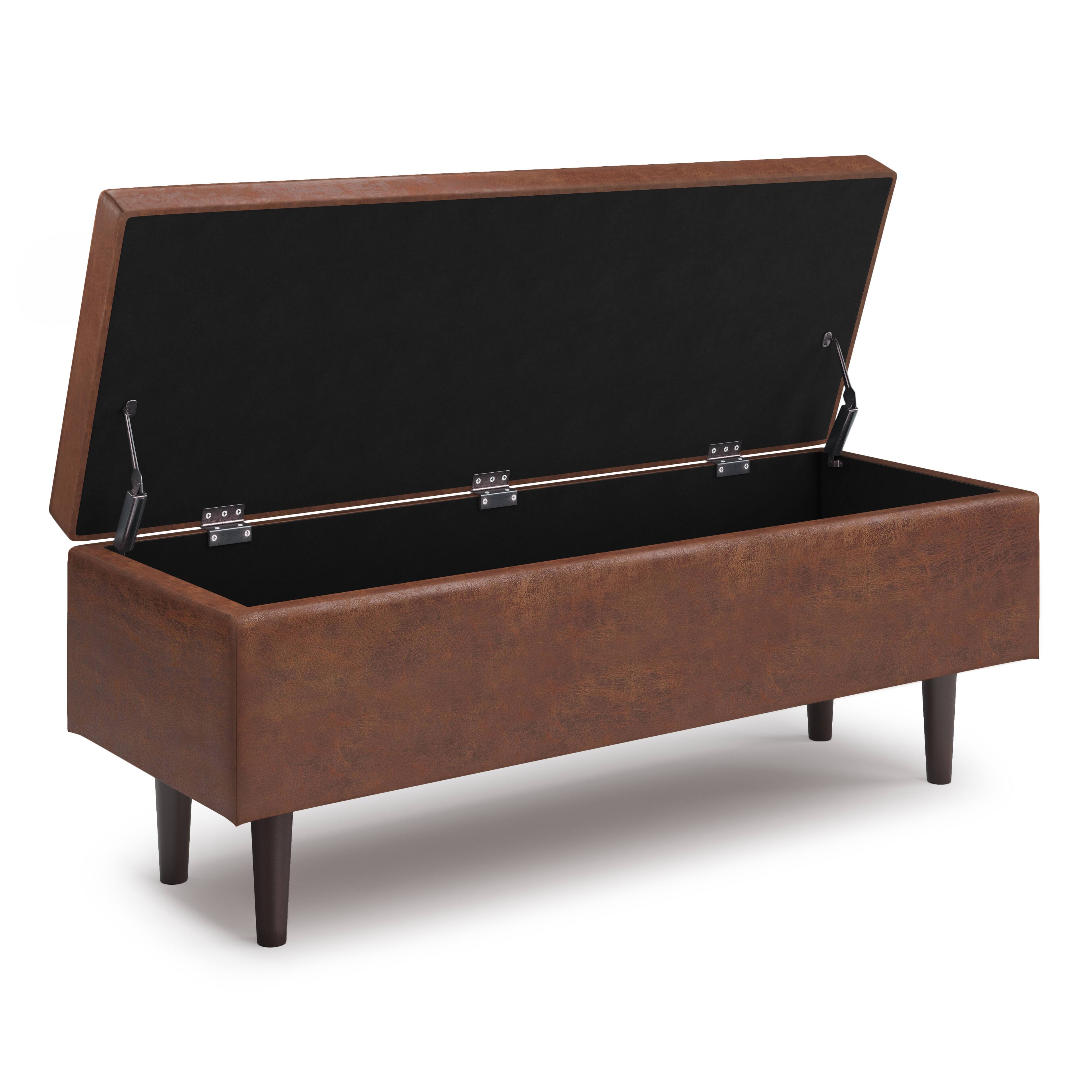 Alt View 11. Simpli Home - Shay Mid Century Rectangular Storage Ottoman - Distressed Saddle Brown.