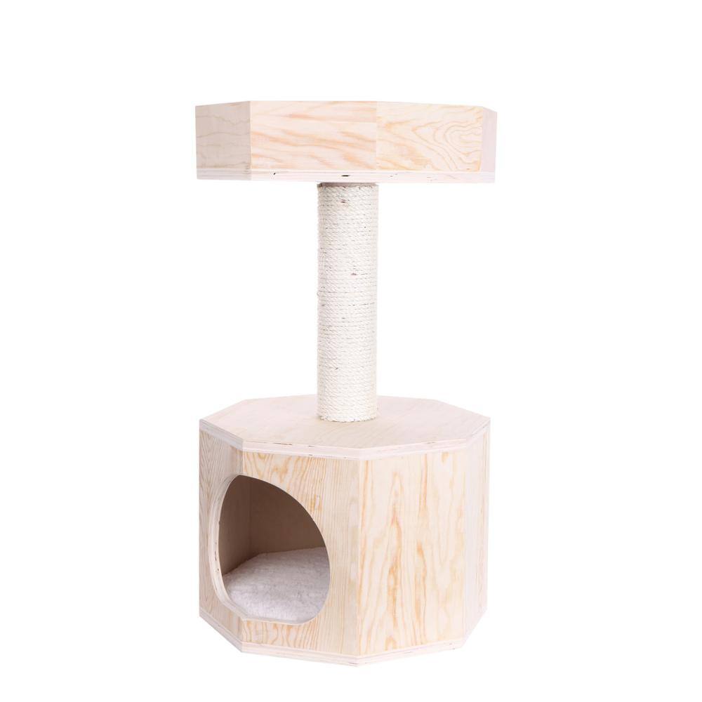 Angle. Armarkat - Premium Scots Pine 29Inch Real Wood Cat Tree With Perch And Condo - Beige.