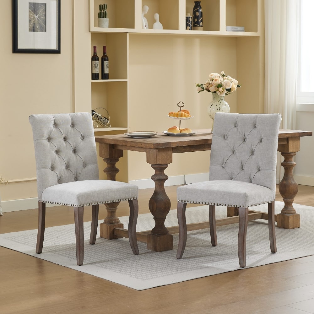 Loheer - Upholstered Dining Chairs Set of 2 Chenille Accent Chair - Beige price history on PriceWatchPro