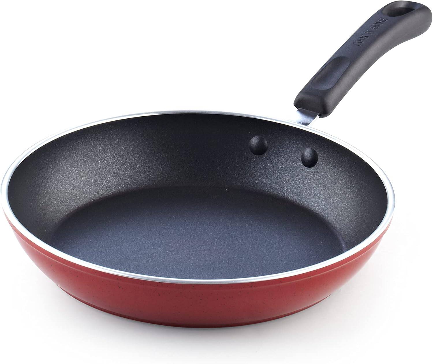 Alt View 4. Cook N Home - Cookware Set 12-Piece, Kitchen Cooking Set with Frying Pans and Saucepans, Induction Compatible, Marble Red - RED.