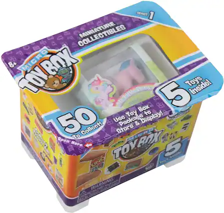 SERIES 1 COLLECTIBLES
8+ TOYBOX MICRO
5 TOYS INSIDE!
Little Pony Toys Inside!
Use Toy Box to Store & Display!
Package & To Collect!
50 To Collect!
Open Here
WARNING. CHOKING HAZARD
