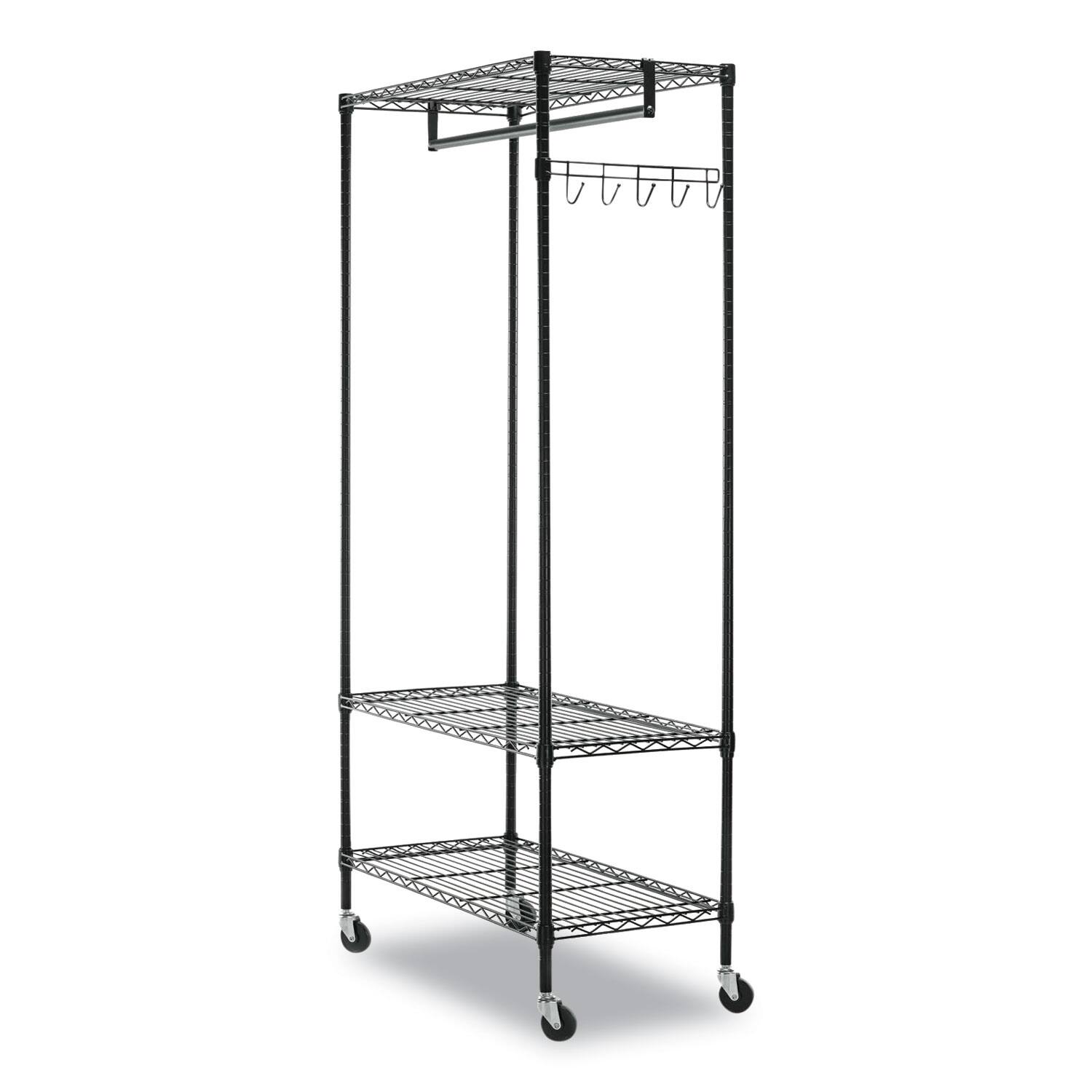 Angle. Alera - Wire Shelving Garment Rack, 40 Garments, 48w X 18d X 75h, Black - Black.