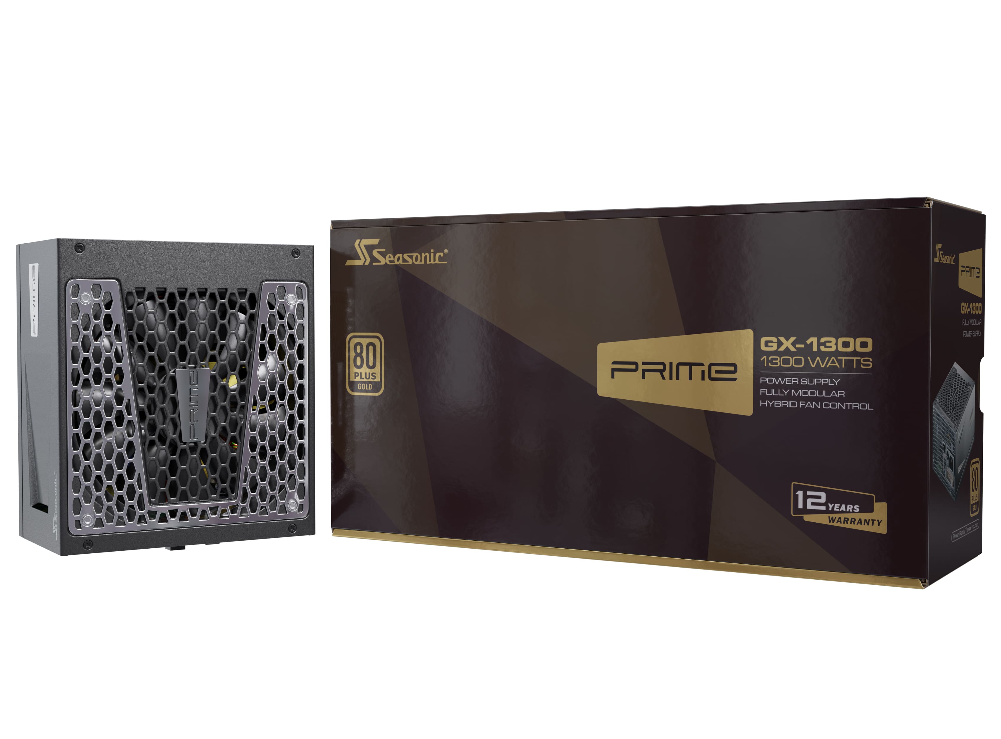 Front. Seasonic - PRIME GX-1300, 1300W 80+ Gold, Full Modular, Fan Control in Fanless, Silent, and Cooling Mode, 12 Year Warranty - Black.