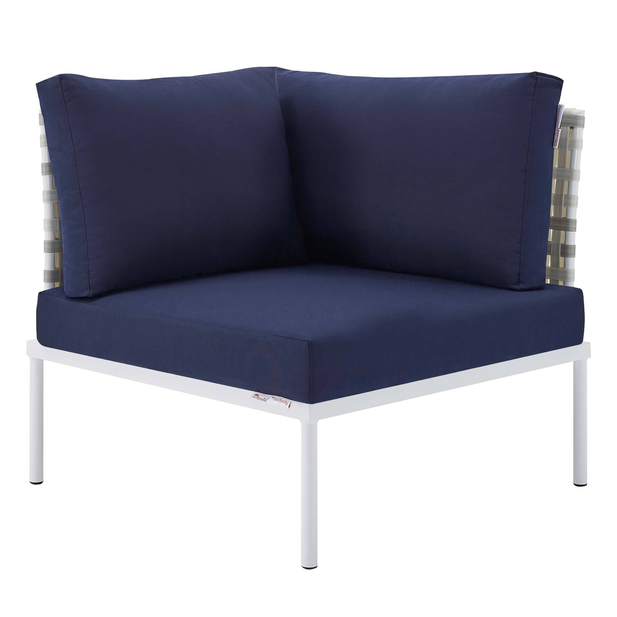 Angle. Modway - Harmony Sunbrella® Basket Weave Outdoor Patio Aluminum Corner Chair by Modway - Taupe Navy.