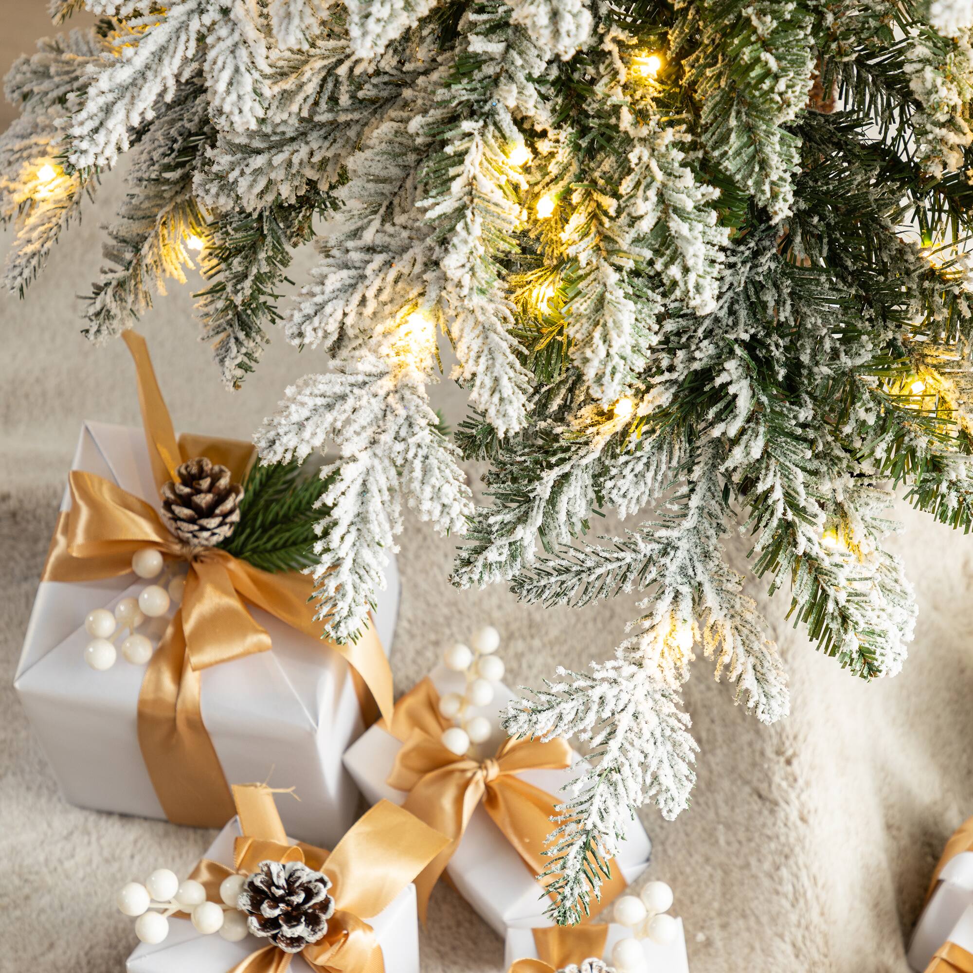 Alt View 10. Glitzhome - 7.5ft Pre-Lit Flocked Pencil Spruce Artificial Christmas Tree with 350 Warm White Lights - White.