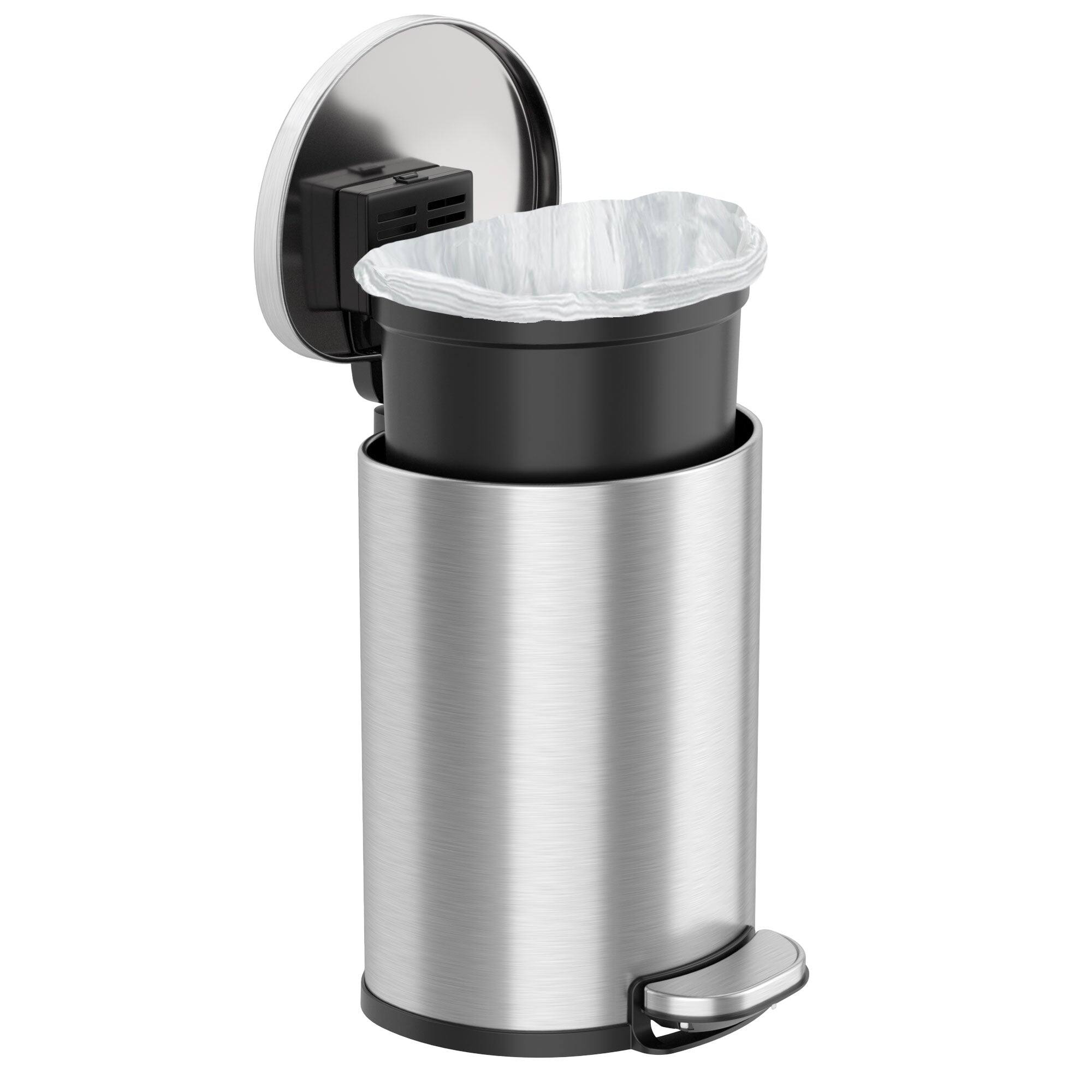 Back. iTouchless - 2 Gallon SoftStep Semi-Round Stainless Steel Step Bathroom Trash Can with AbsorbX Odor Filter - Silver.