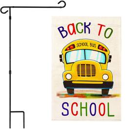 G128 - Combo Pack: Garden Flag Stand 36 x 16 in & Back-to-School Bus Double-Sided Garden Flag 12 x 18 in - Yellow