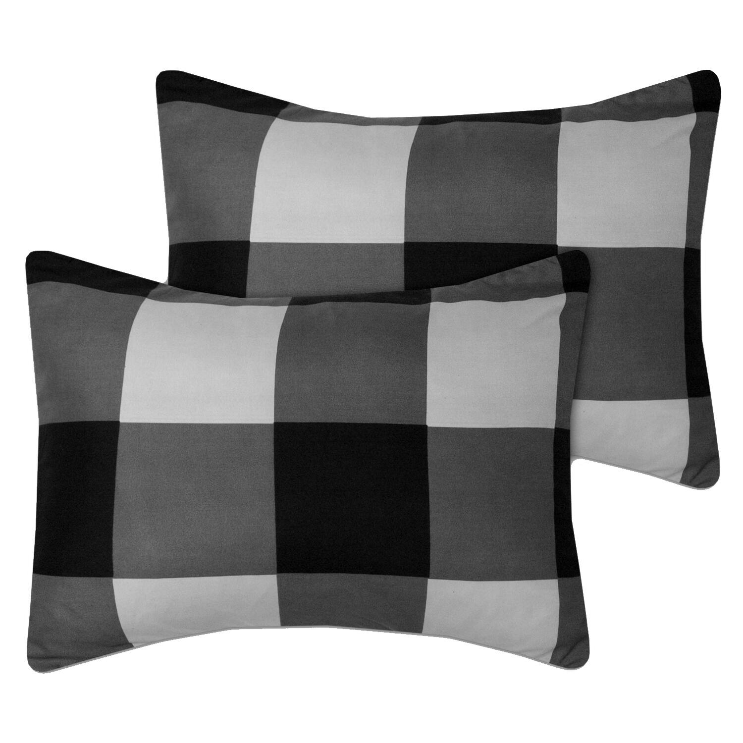 Left. Sweet Home Collection - 7 Piece Buffalo Plaid Bed in a Bag Comforter and Sheet Set - Queen - Black/Grey.