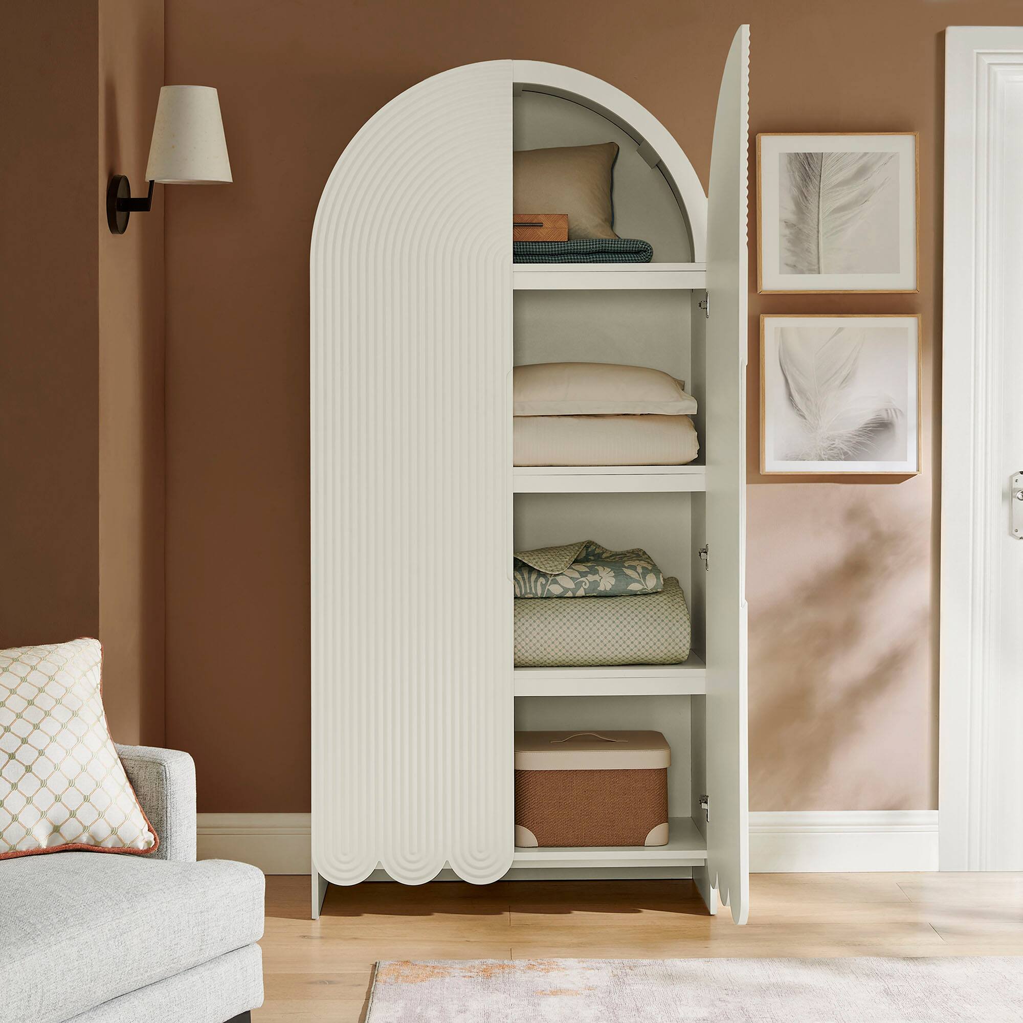 Alt View 1. Modway - Dahlia 78 Inch Fluted and Scalloped Arched Storage Cabinet by Modway - White.